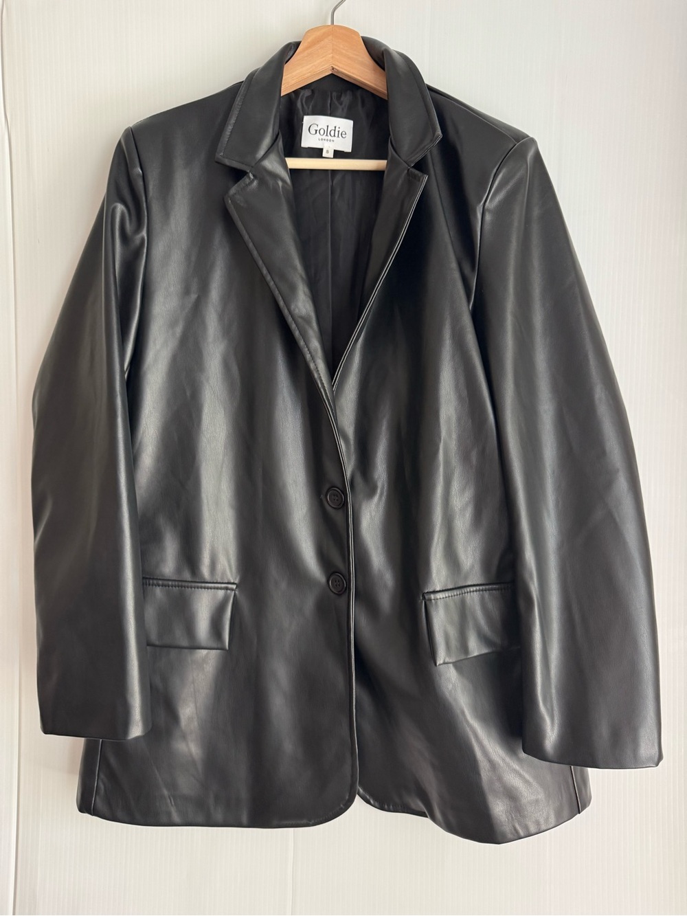 Goldie Italian made Black Faux Leather Blazer size small